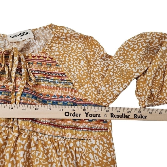 Savanna Jane Peasant Top Small Yellow Floral Boho Hippie Blouse Tie Front - Picture 7 of 9